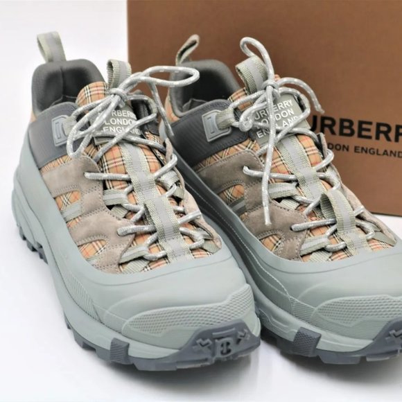 Burberry Men's Arthur Check Gray Canvas/Suede Sneakers 9 US (42 Eu) 8043864 - Picture 2 of 8